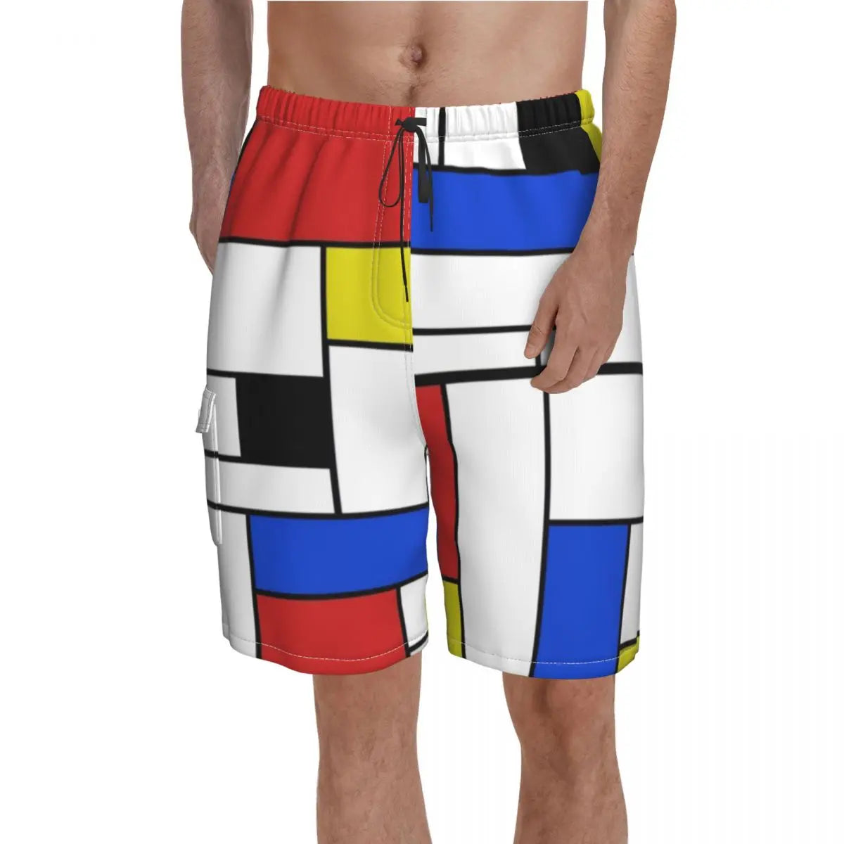 Mondrian Line Board Shorts Colorful Plaid Board Short Pants Hot Men Comfortable Print Swim Trunks Big Size