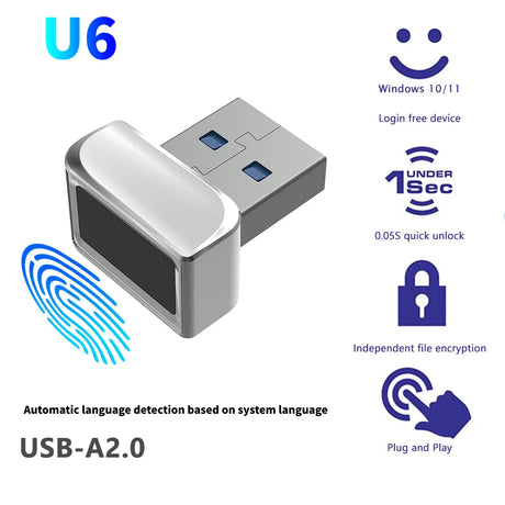 USB Fingerprint Reader Module Zinc Alloy MinI Lock Unlock Scanner Safe Multilingual Convenient Operation Portable for Laptops PC