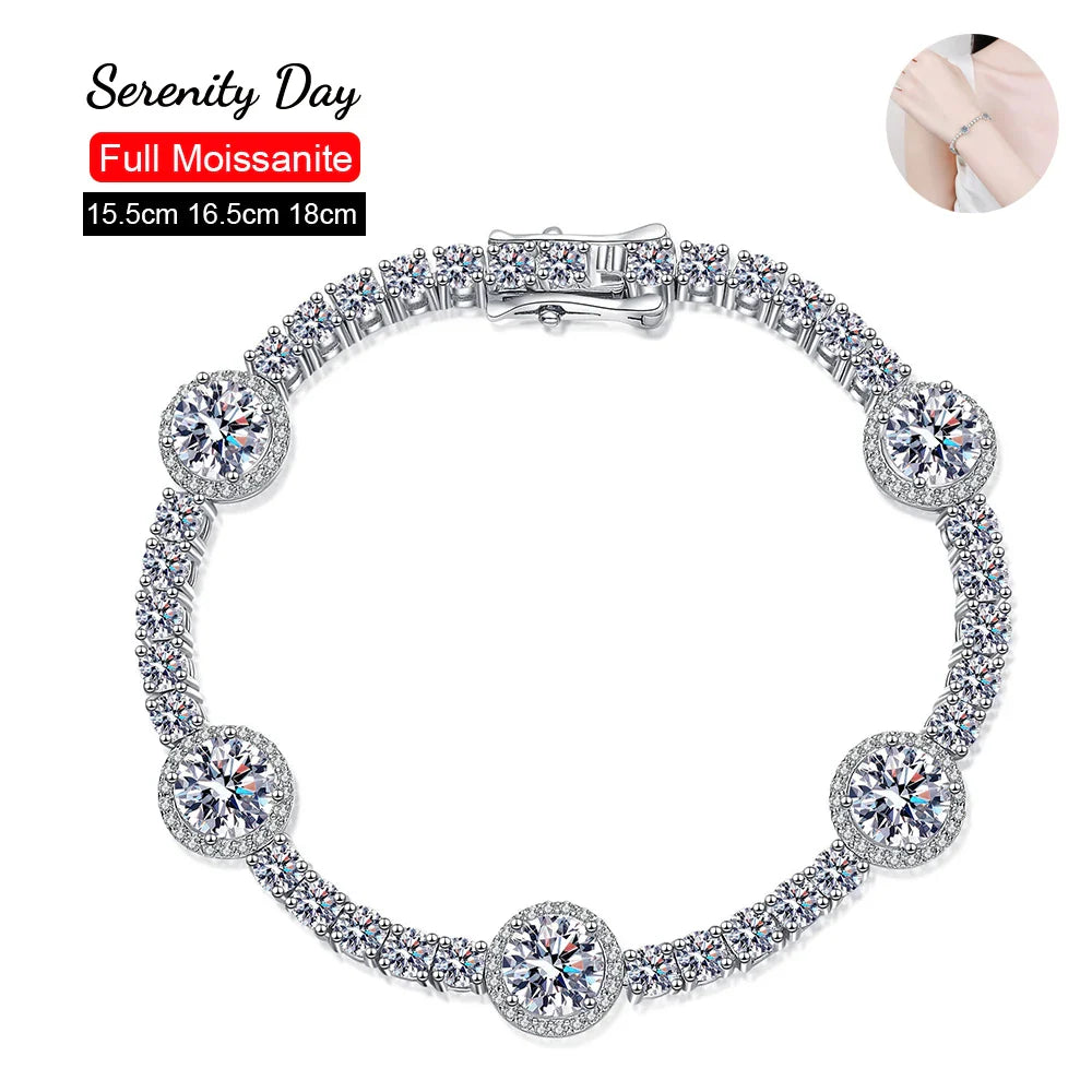 Serenity Day S925 Sterling Silver Plate Pt950 Sparkling Buckle Bangles 8.3-9.1 Carat D Color Moissanite Tennis Bracelet Jewelry