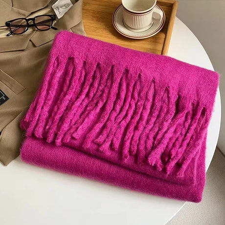 Luxury Cashmere Bright Solid Color Women Scarf Winter Shawl and Wrap Classic Tassel Female Foulard Thick Blanket Shawl Accessory