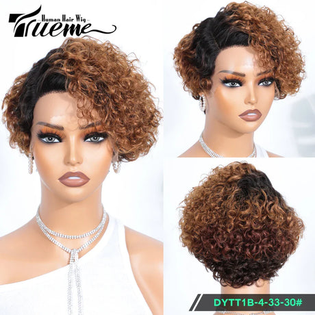 Short Pixie Curly Bob Wig Lace Front Human Hair Wigs For Women Colored Brazilian Deep Curly Transparent Lace Part Human Hair Wig