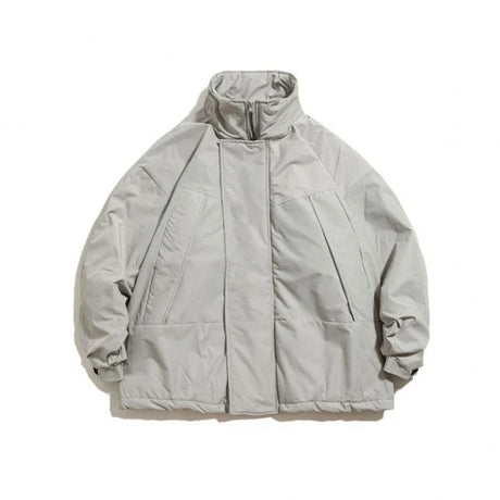 Vintage Cargo Cotton Coat Men Women Harajuku Solid Color Stand-up Collar Parka Street Winter Loose Cotton Jacket Casual Unisex