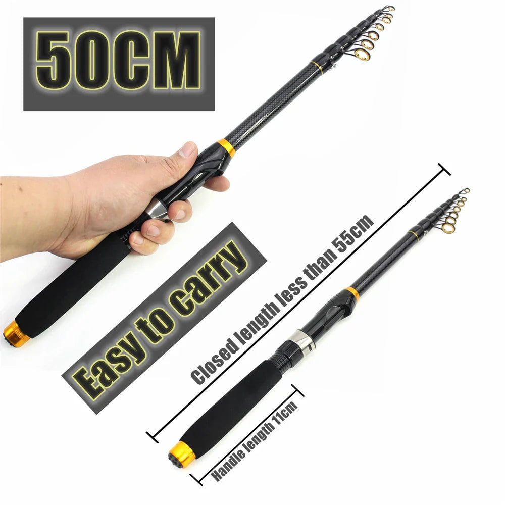 5 Layers Fishing Rod 1.8m-3.6m Max Pull 3.5KG Carbon Fiber Spinning Rod Portable Telescopic Fishing Rod for Freshwater Saltwater