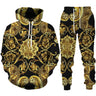 Spring Autumn  Golden Floral 3D Printed Hoodie/Tracksuit Casual Sweatshirt and Trousers Set Fashion Men Women Sports Suit