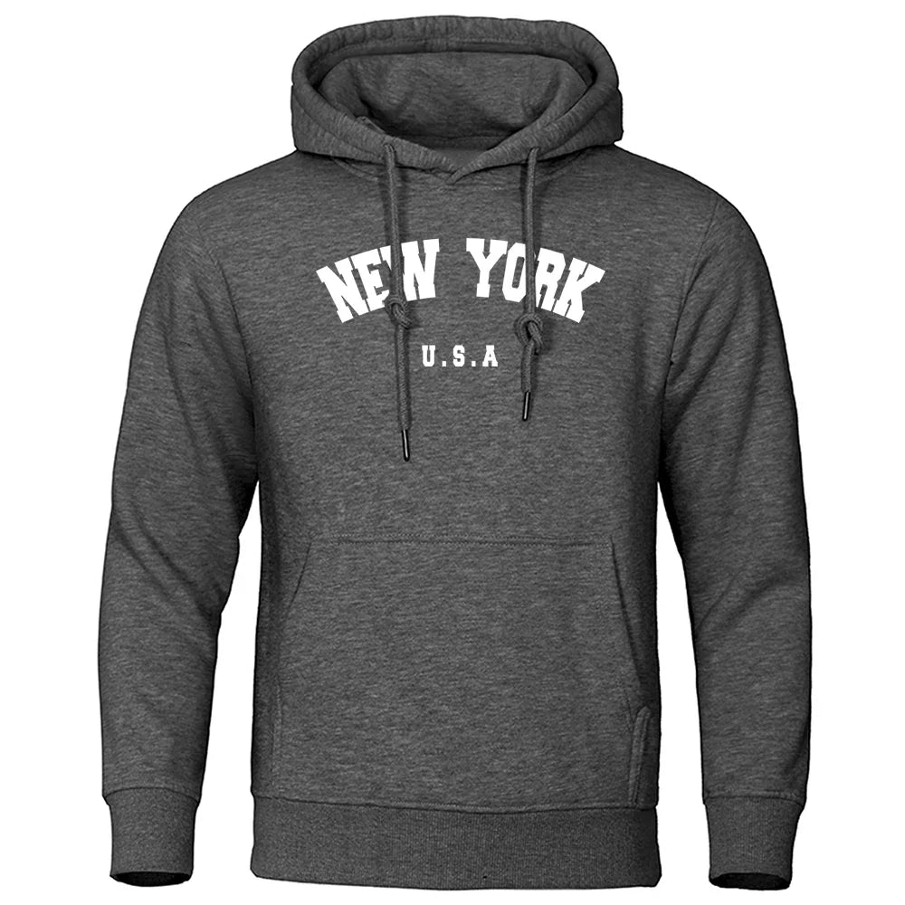 NEW YORK Letter U.S.A City Print Hoody Men Fashion Casual Long Sleeves Hooded Loose Oversize Pullover Hoodie Street Sweatshirt