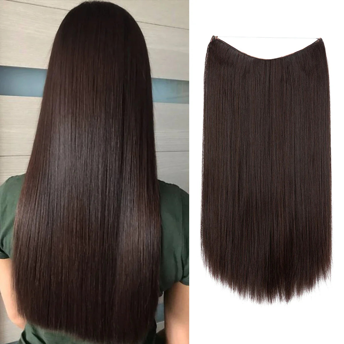 Synthetic Hair Extension No Clip Natural Hair Piece Ombre Fake False One Piece Straight Hairpiece Blonde For Women