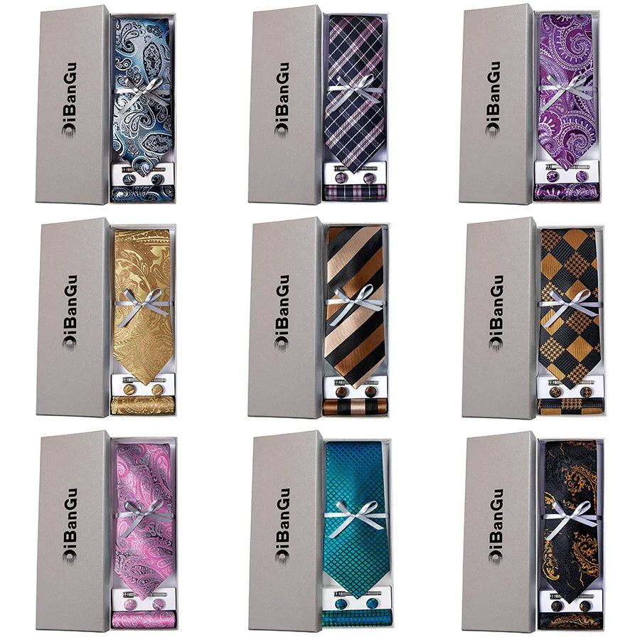 Ties for Men Gift Box Silk Jacquard Necktie Pocket Square Clip Cufflinks Business Wedding Anniversary Accessories Gift Men