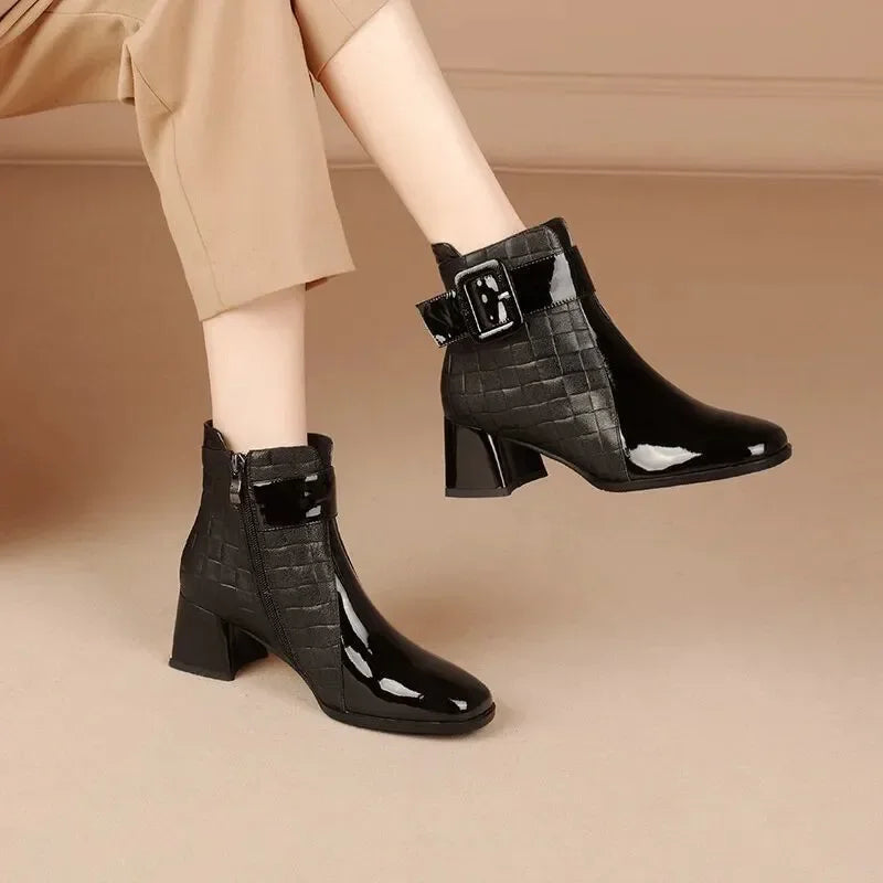 Women Ankle Boots Thick Heels Platform Short Boots Fashion AutumnNew  Female Shoes Retro Belt Buckle Work Shoes Botas De Mujer