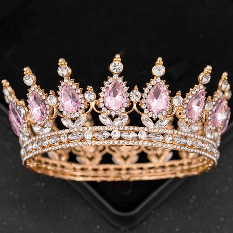 Pink Crystal Tiaras And Crowns Rhinestone Prom Diadem Crown For Women Bridal Wedding Hair Accessories Jewelry Crown Tiara Gift