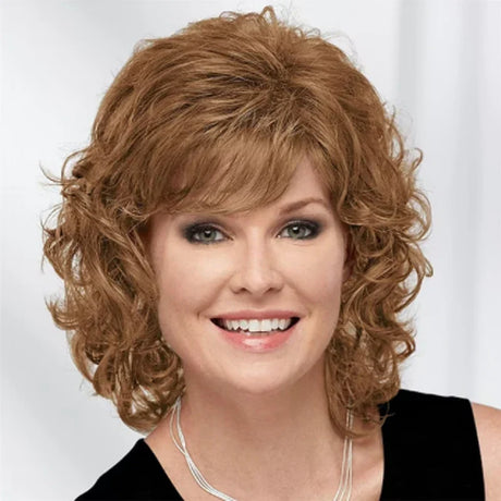 HAIRJOY Women Synthetic Hair Wigs Short Curly with Bangs  Shoulder Length Brown Blonde Grey White Wig