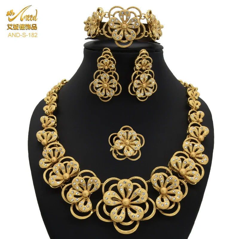 ANIID Indian Jewellery Set Party Wedding Dubai Gold Color Jewelry For Women Necklac Bracelet Earring Gift Nigeria Ethiopian