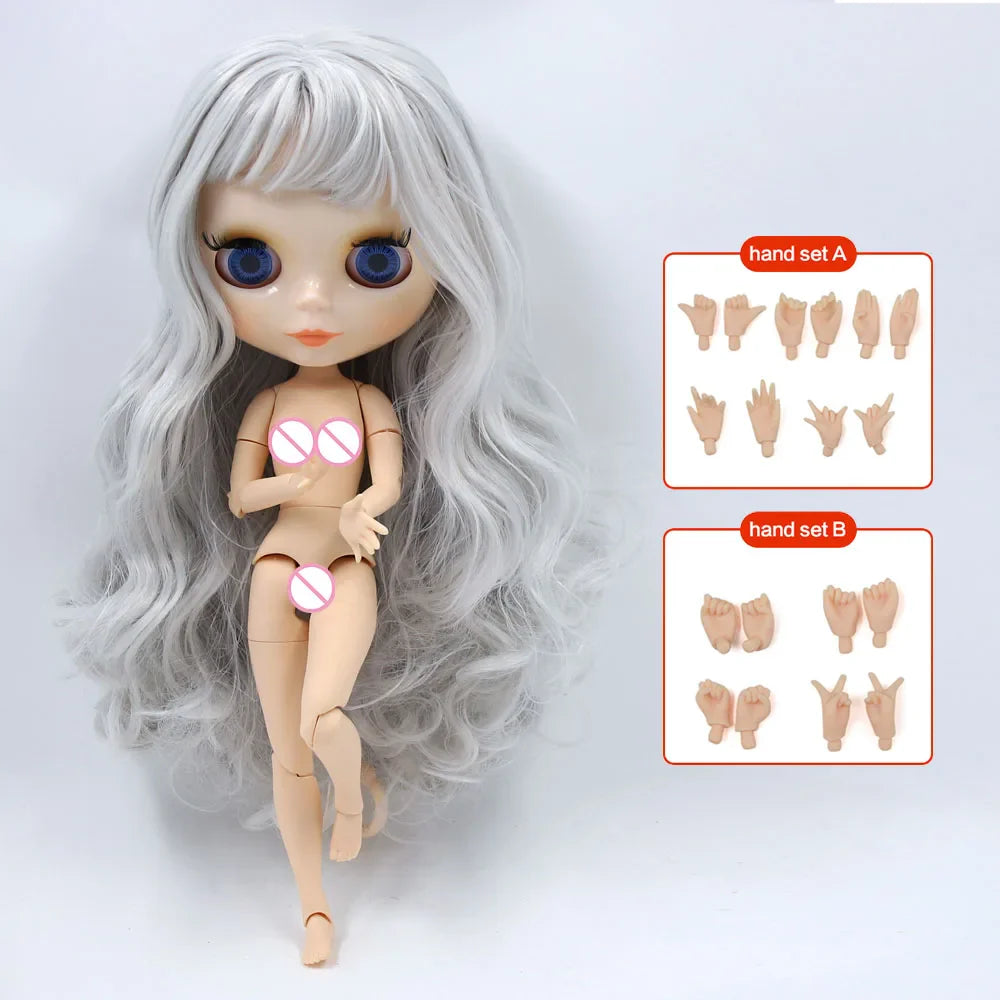 ICY DBS Blyth doll 1/6 BJD Customized nude joint body with white skin, glossy face,blue background is matte face girl gift, toy