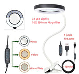 72LED 10X NEW Illuminated Magnifier USB 3 Colors LED Magnifying Glass for Soldering Iron Repair/Table Lamp/Skincare Beauty Tool