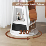 360° Swivel Jewelry Cabinet with Mirror, 6 LED Lights, Rotatable Full Length Mirror with Jewelry Storage Shelf