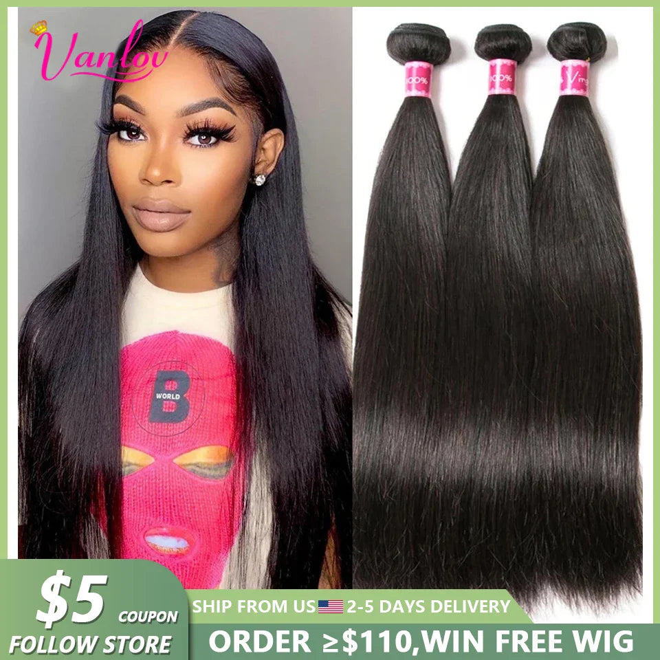 Vanlov Straight Hair Brazilian Straight Human Hair Weave Bundles Natural Black 1/3/4 pcs/lot 100% Human Hair Bundles Remy Hair