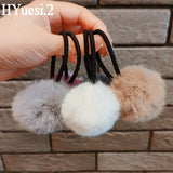 Cute Fur Ball Plush Hair Rope High Elastic Black Hair Ties With Pompom Women Toddler Girls Ponytail Holder Seamless Rubber Bands