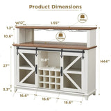 OKD Farmhouse Coffee Bar Cabinet with LED Lights, 55" Sideboard Buffet Table W/Sliding Barn Door & Wine and Glass Rack