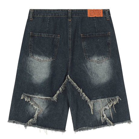 Vintage Tassel Star Denim Shorts Splicing Loose Jeans Shorts 2023 Men Hip Hop Streetwear Harajuku Y2K Shorts Summer