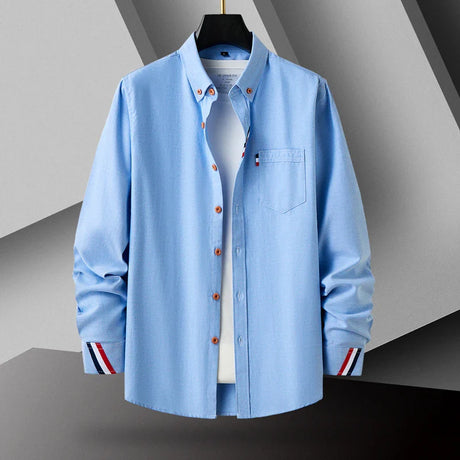 2024 New Men's High Quality Fashion Business Casual Solid Color Long Sleeve Shirt Men Striped Decorative Cargo Shirt