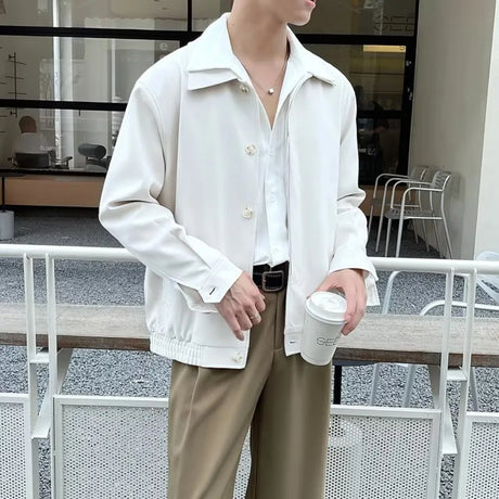 Spring and Autumn new men's casual lapel jacket loose Korean version of the trend short simple solid color coat jacket men's wea