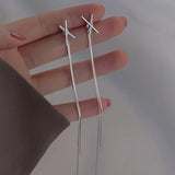 2023 Simple Cross Long Chain Tassel Drop Earrings For Women Dangle Earring Gold Silver Color Piercing Line Trendy Ear Jewelry