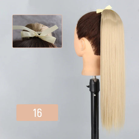 AZQUEEN 55CM Long Straight Bow Tie Ponytail Clip In Hair Extension Natural Brown Blonde Synthetic Pony Tail Hairpieces For Women