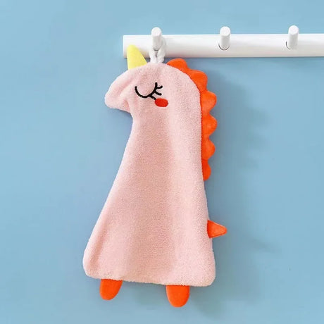 Coral Fleece Hangable Thicken Towel Cartoon Dinosaur Towel Cute Absorbent Hand Towels Cleaning Cloth Rag Handkerchief