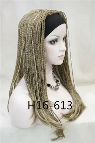 8Color Charm Africa Long Straight 3/4 Half Headband Made Braids Full Wig For Women’s Christmas Halloween Cosplay Costume Wigs