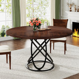 Tribesigns Round Dining Table for 4, 47 Inch Dinner Table Circle Kitchen Table with Metal Base, Wood Dining Room Table