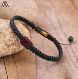 Natural Black Tourmaline Single Beads Woven Adjustable Bracelet Boho Women 6mm Black Lava Stone Beads Mala Bracelet N0383AMC