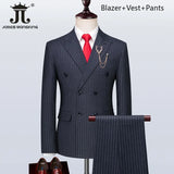 S-5XL ( Blazer + Vest + Pants ) Boutique British Style Mens Suit Plaid Groom Wedding Dress Business Casual Formal Suits 3Pcs Set