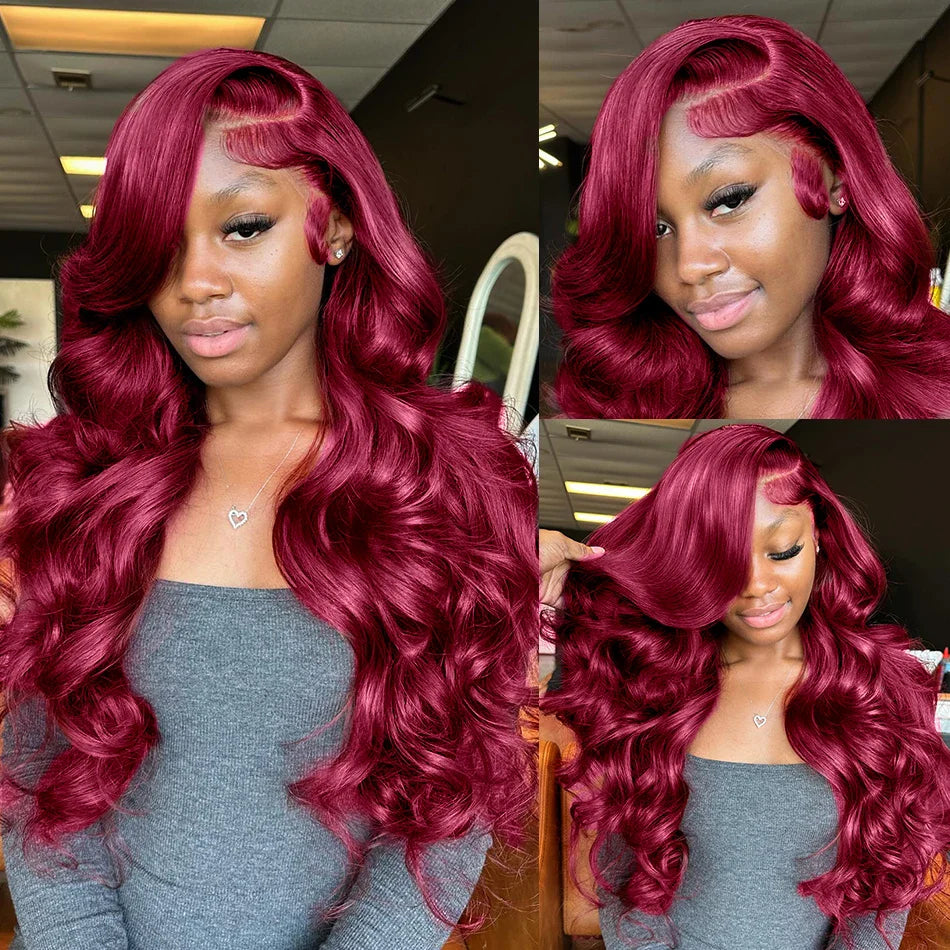 MELODIE 99J Burgundy 13X6 Body Wave Lace Frontal Human Hair Wigs 13x4 Wavy Human Hair Wig Red Colored Curly Lace Frontal Wig