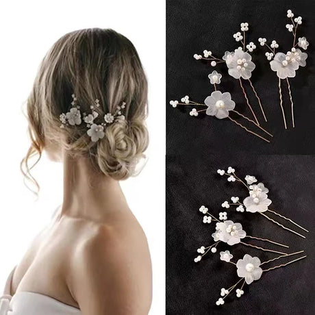 Pearl Flower Hairpin Side Comb Golden Leaf Shaped Alloy Tiaras Wedding Bride Insert Hair Clips Hair Jewelry Bride Headwear