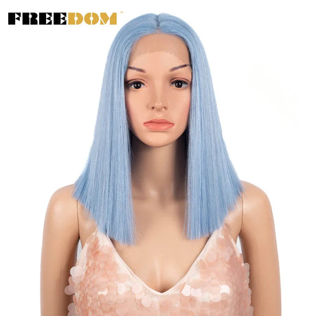 FREEDOM Synthetic Lace Wig Short Bob Straight Middle Part Lace Wigs Blue White Pink Purple Ombre Color Cosplay Wigs For Wome