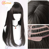 MEIFAN Synthetic Long Straight Lolita Wig with Bangs Wig Girl Cute Mixed Black Red Blonde Cosplay Party Halloween Harajuku Wig