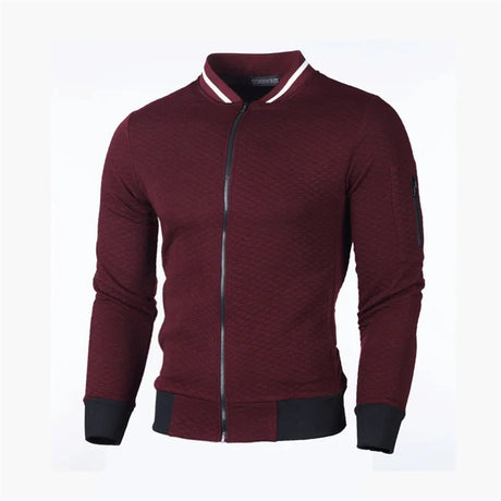 Men Solid Color Small Check Fabrics Sweatshirt Autumn Long Sleeve Zipper Cardigan Stand-up Neck Hoodie Male Casual Outerwear New