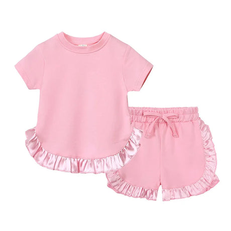 Kids Clothes Girls Outfits Short Sleeve Ruffle T-shirts + Shorts Pajamas Suit 2024 Summer Children Loungewear Baby Girls Clothes