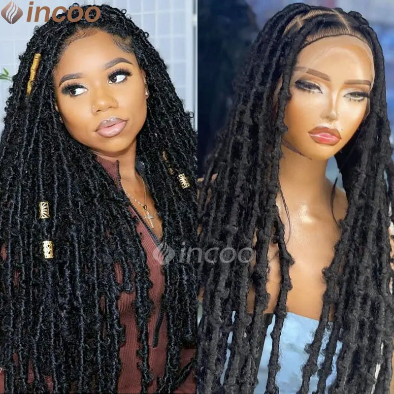 Synthetic Full Lace Cornrow Box Braids Wig 40 Inch Butterfly Faux Locs Crochet Goddess Braids Pre Looped Distressed Twist Hair