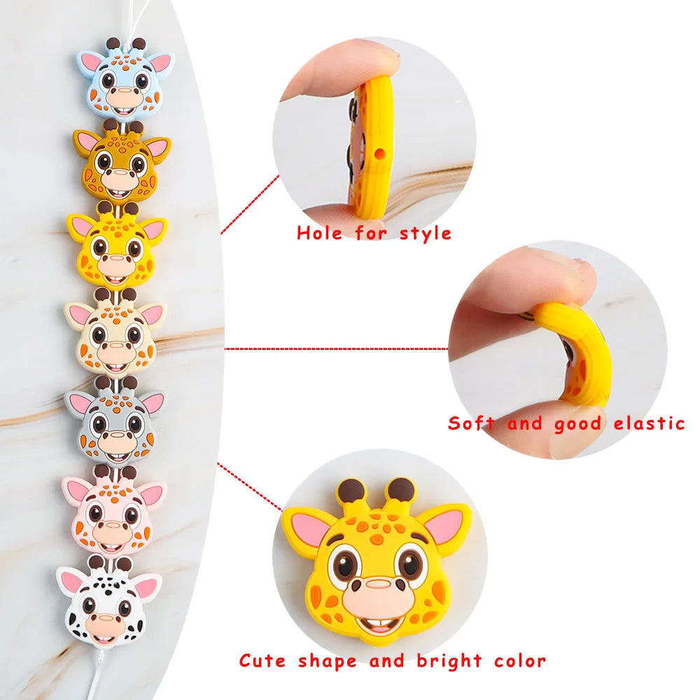 5/10 Pieces Brand New Giraffe Head Silicone Animal Beads Food Grade DIY Pacifier Chain Accessories Baby Toys BPA Free