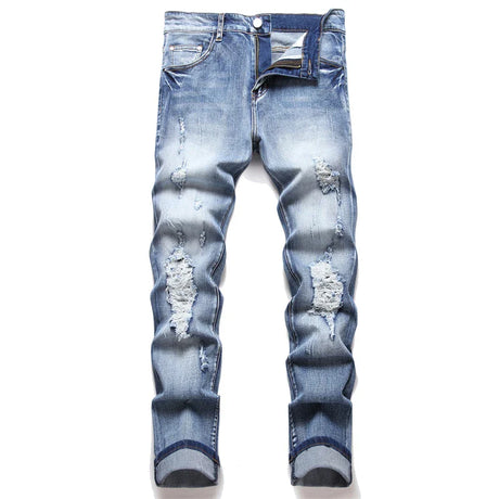 Fashion Street Style Ripped Skinny Jeans Men Vintage wash Solid Denim Trouser Mens Casual Slim fit  Black Blue denim Pants