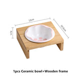 Fashion Cartoon Paw Design Pet Bowls Raised Dog Cat Feeder Solid Wooden Stand Ceramic Food Feeding Bowl Cats Puppy Accessories