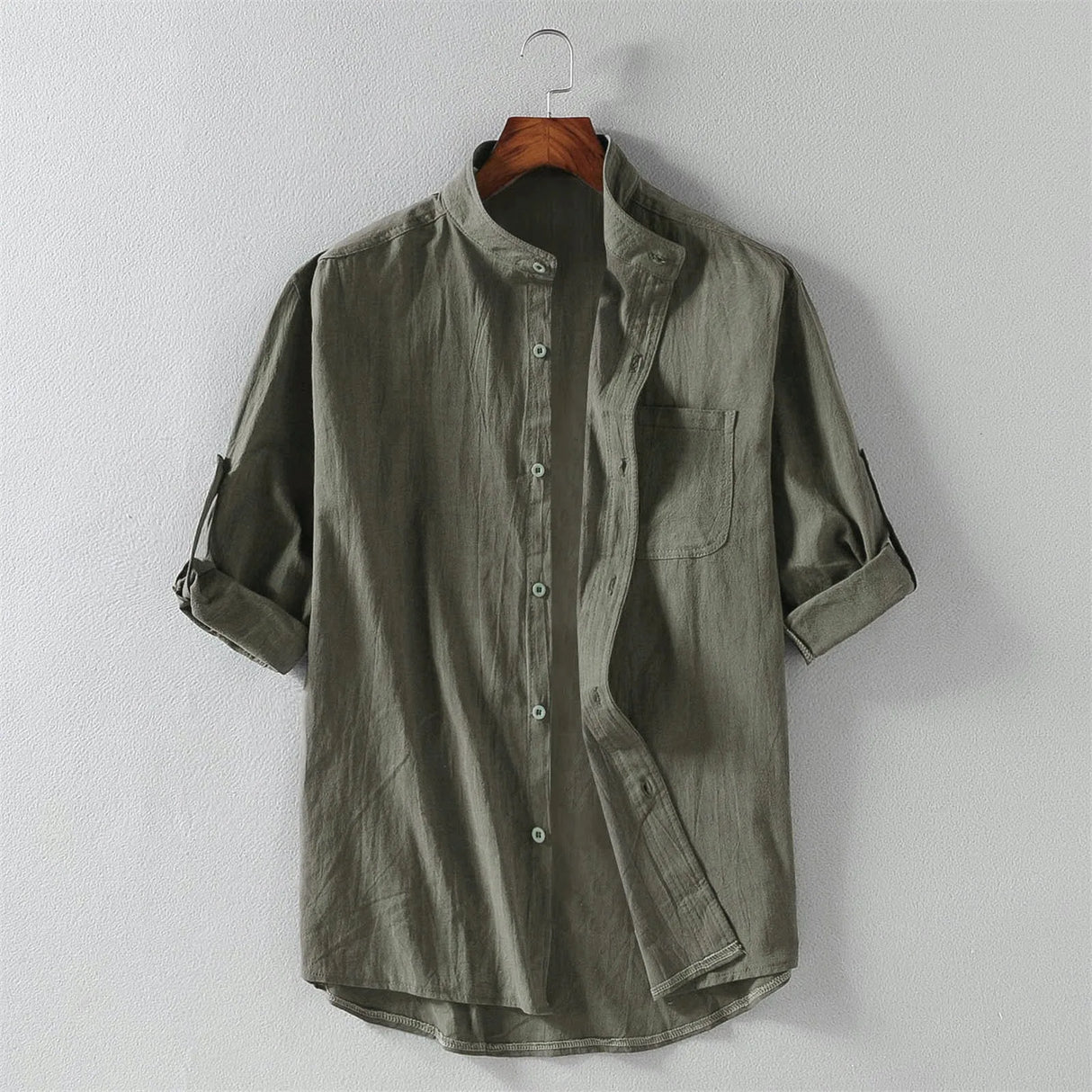 Hot Male Summer Cotton Linen Shirt Solid Casual Oversized Loose Long Sleeve Top Men Turn Down Collar Green Shirts Fashion Blusa