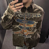 Denim Jacket Embroidery Men Women Distressed Long Sleeve Autumn Winter Fashion Show Outerwear Patch Design Washed Texture 23FW