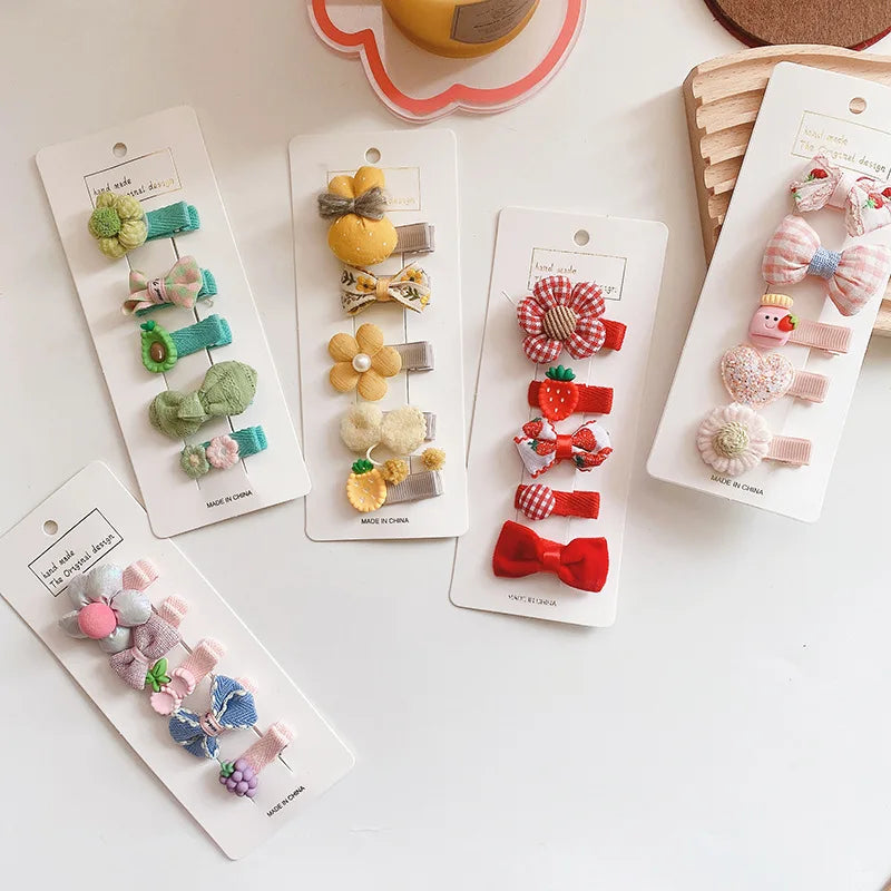 5pcs Set Cute Baby Girls Hairpins Bow Flower Korean Hairpin for Children Baby Hair Clips Mini Soft Kids Accessories In Girls