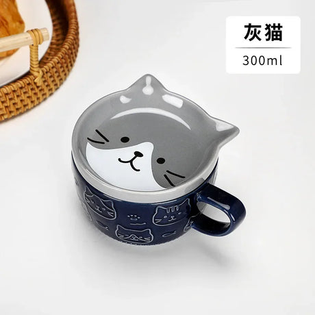 Creative Mug Cute Cartoon Animal Ceramic Mug with Lid Coffee Cup Breakfast Milk Cup Living Room Coffee Table Drinking Utensils