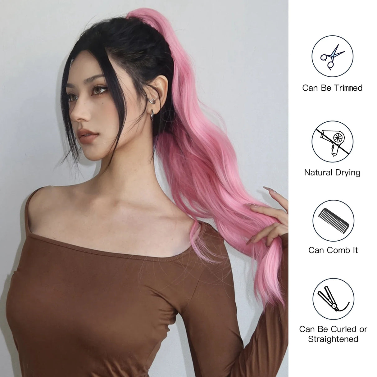 Synthetic Ponytail Pink Long Wavy Claw Clip Ponytail Braid In Hair Extensions Ponytail Hairpiece for Women Heat Resistant 26inch