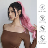 Synthetic Ponytail Pink Long Wavy Claw Clip Ponytail Braid In Hair Extensions Ponytail Hairpiece for Women Heat Resistant 26inch