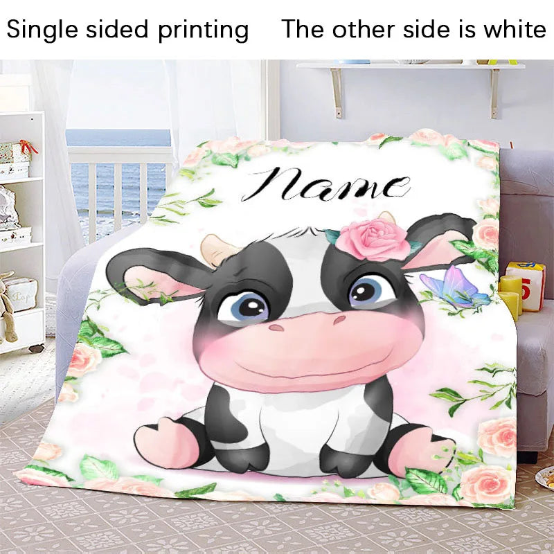 Custom Name Blanket Kawaii Baby Girl Boy Kids Personalized Blankets Cartoon Animal Cute Soft Flannel Throw Blanket Birthday Gift