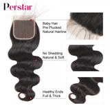 Perstar Human Hair Bundles With Closure Brazilian Body Wave Bundles With Closure Human Hair Weave Extensions 3/4 Bundles Remy