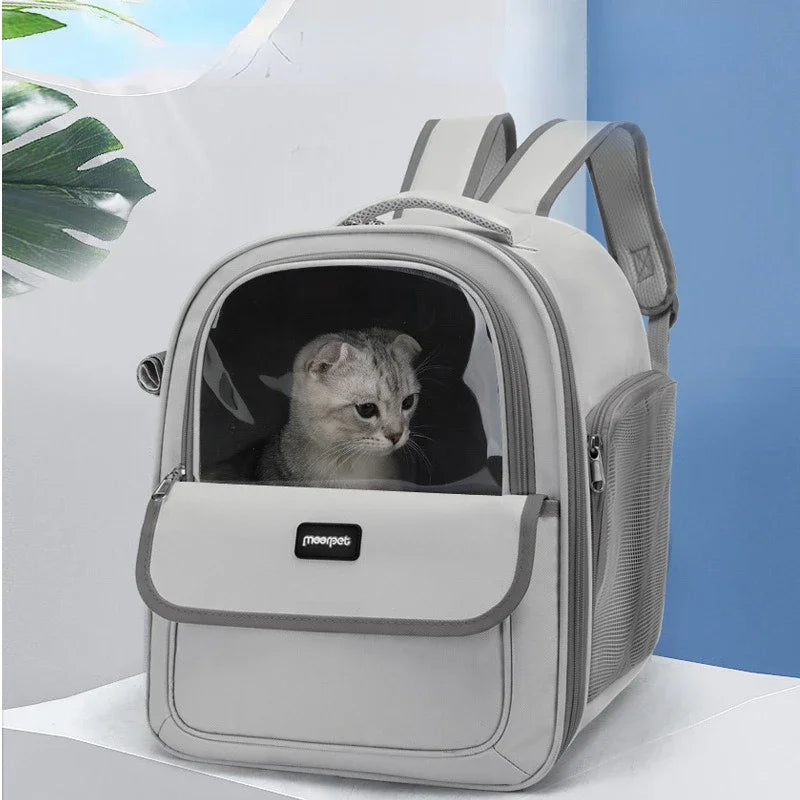 Cat Carrier Bag PU Portable Travel Outdoor Backpack for Small Dog Cats Transparent Breathable Carrying Shoulder Bag Pet Supplies